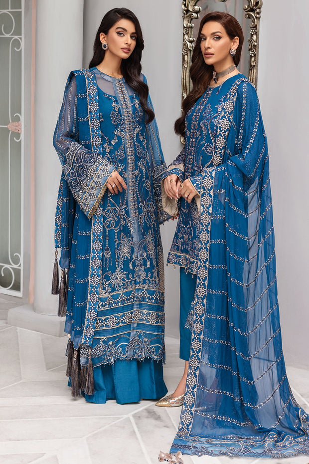 Blue Pakistani Salwar Kameez in Premium Chiffon Fabric