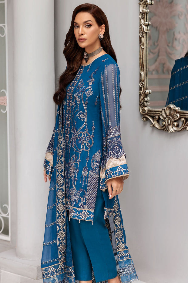 Blue Pakistani Salwar Kameez in Premium Chiffon