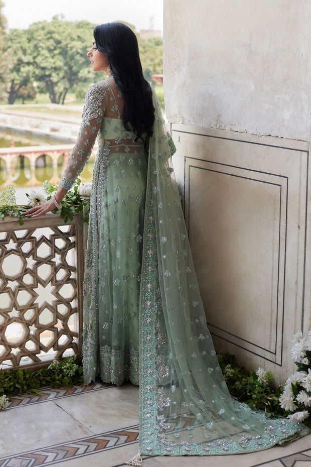 Blue Pakistani Wedding Dress in Open Gown and Sharara Style