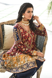 Blue Red Silk Salwar Kameez Pakistani Wedding Dresses 2023