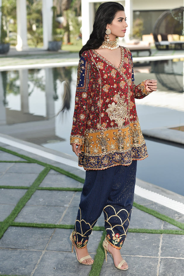 red and blue dress pakistani EXCLUSIVE MAROON AND BLUE BRIDAL WEAR AQBD05 Exclusive Online Boutique