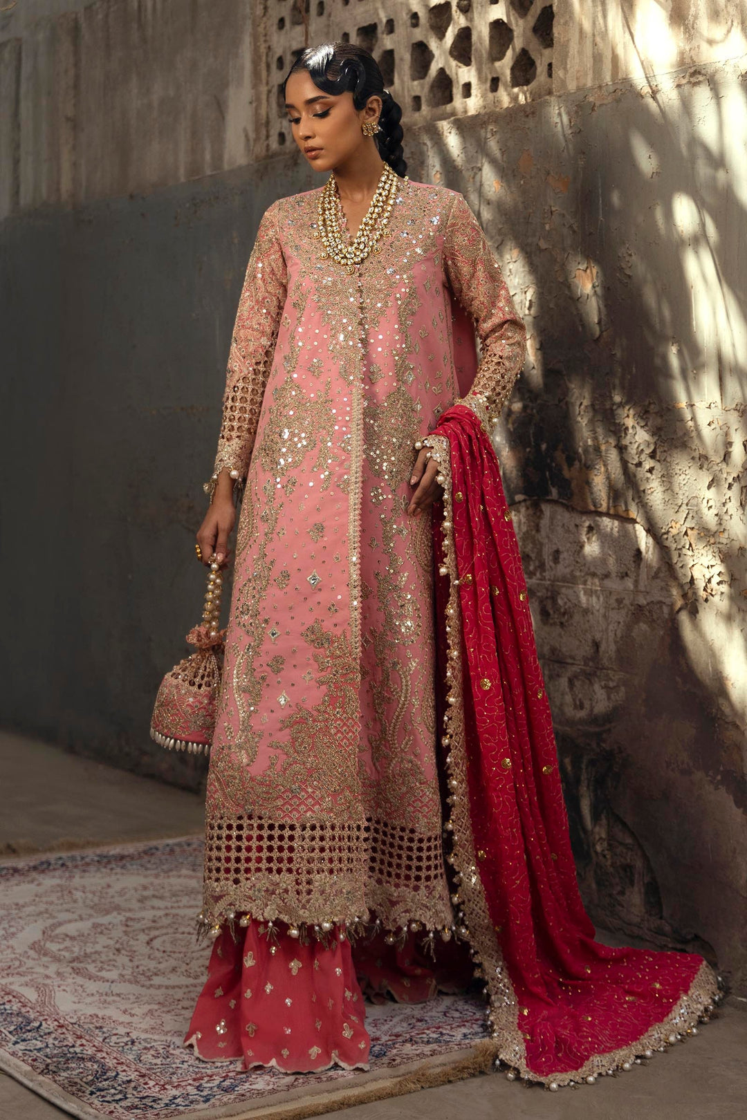 Blush & Fuchsia Bloom Pakistani Party Dress