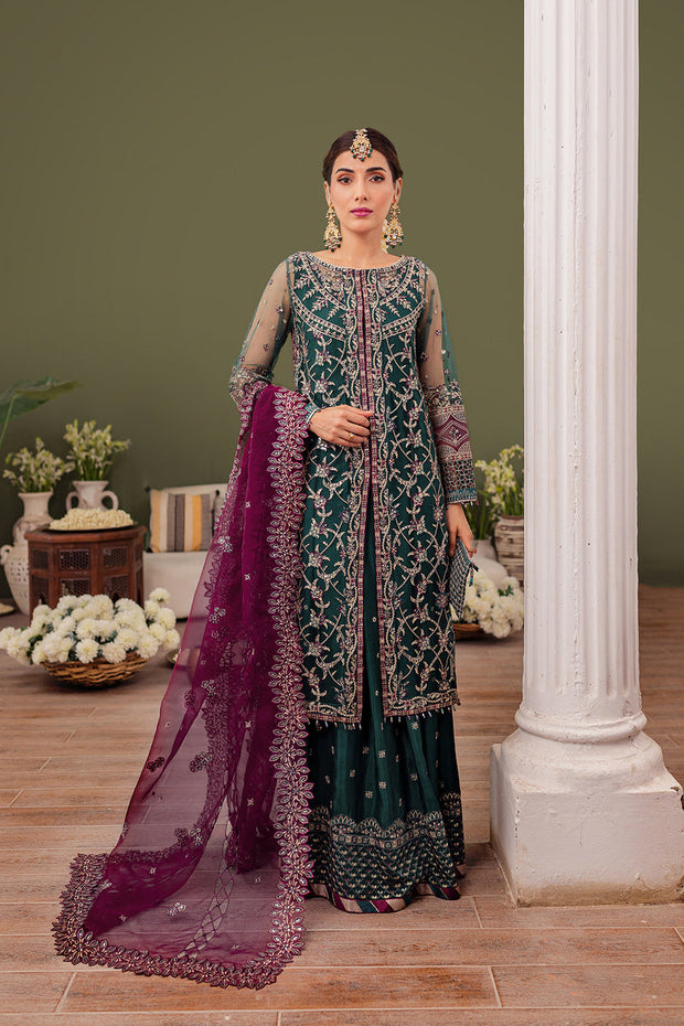 Bottle Green Embroidered Gown Style Pakistani Wedding Dress Sharara 2023