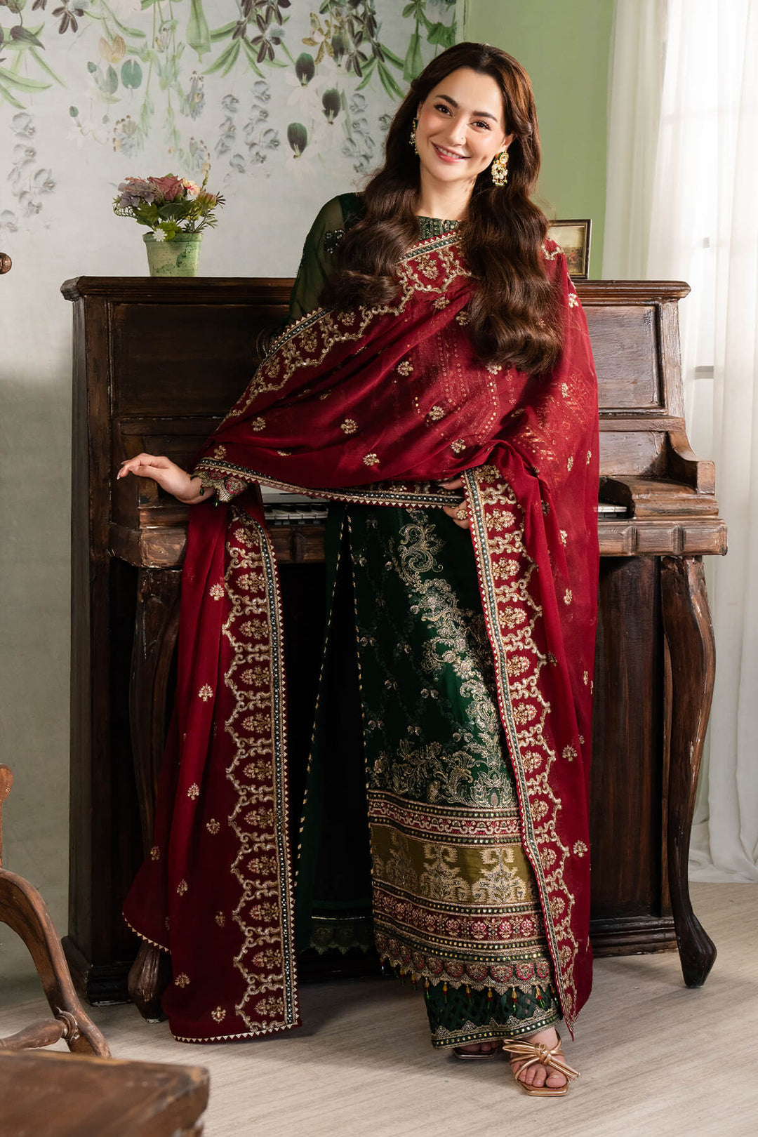 red and green pakistani dress Bottle Heavily Embroidered Salwar Kameez Party Suit – Nameera by Farooq stylish ethnic wear
