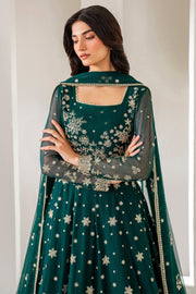 Bottle Green Luxury Pakistani Wedding Dress Layered Pishwas Style