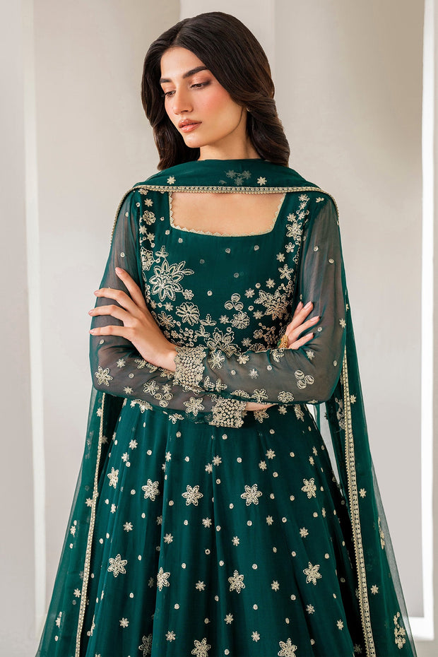 Bottle Green Luxury Pakistani Wedding Dress Layered Pishwas Style