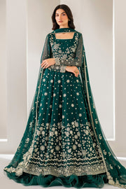 Bottle Green Luxury Pakistani Wedding Dress in Layered Pishwas Style