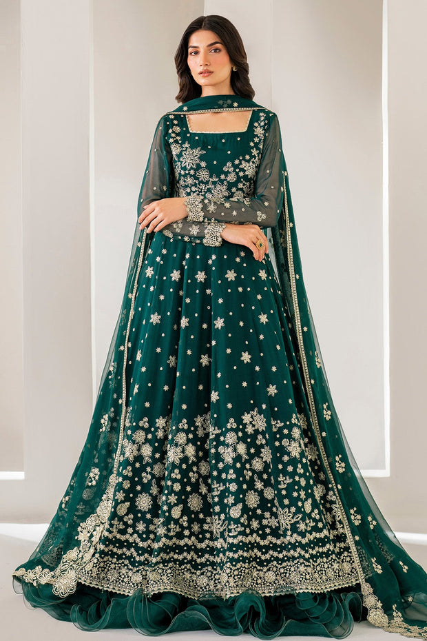 Bottle Green Luxury Pakistani Wedding Dress in Layered Pishwas Style