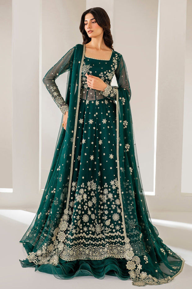 Bottle Green Luxury Wedding Dress in Layered Pishwas Style
