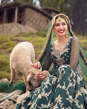 Bottle Green Tilla Embellished Pakistani Bridal Gharara Kameez in USA