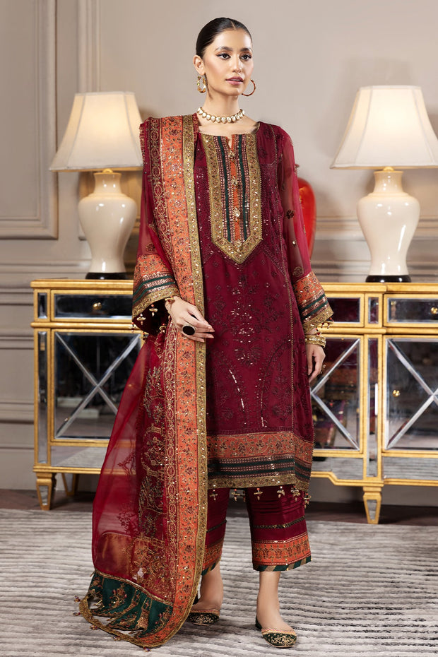 Brick Red Heavily Embellished Pakistani Salwar Kameez with Dupatta