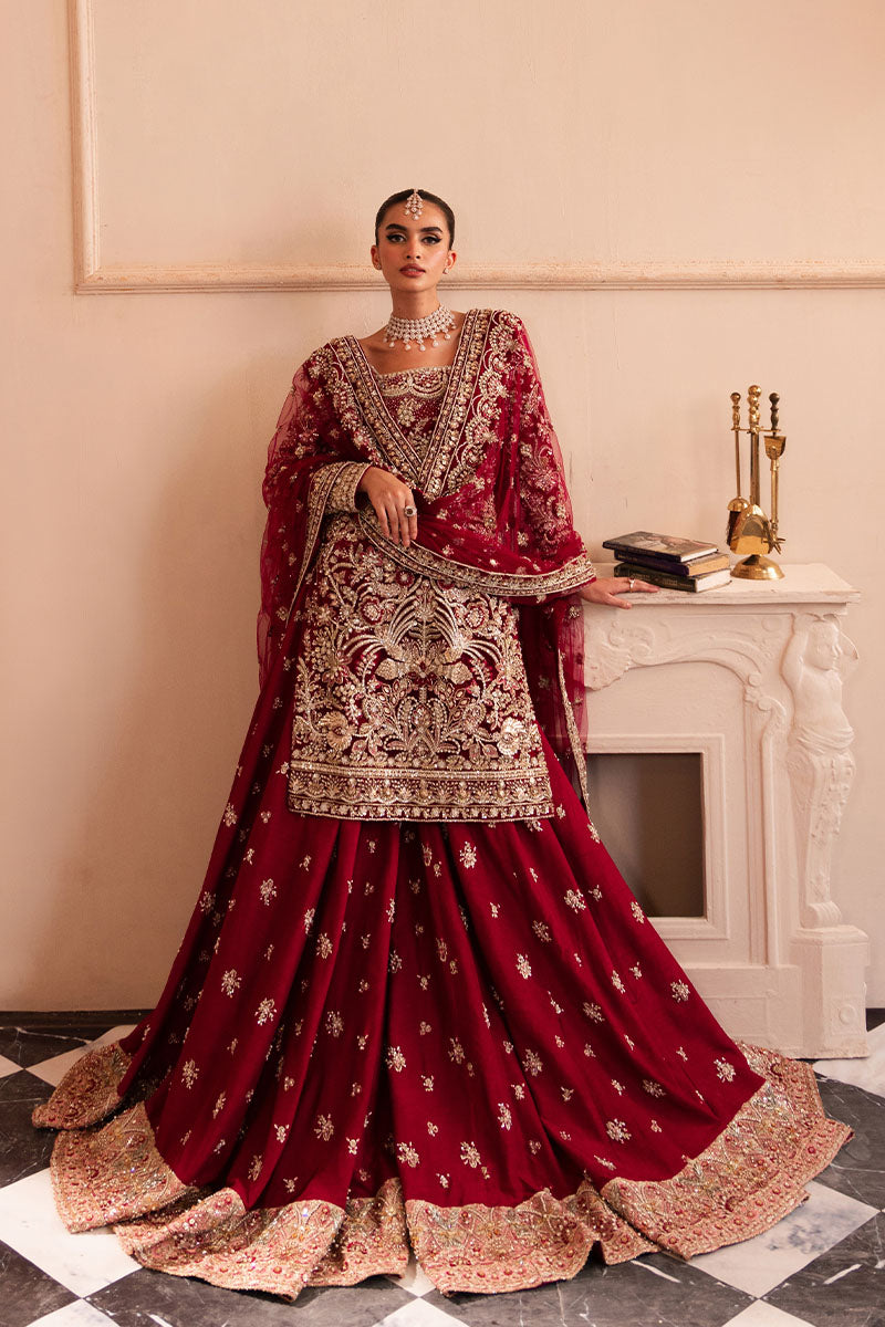 Pakistani Bridal Dress in Red Sharara Kameez Style