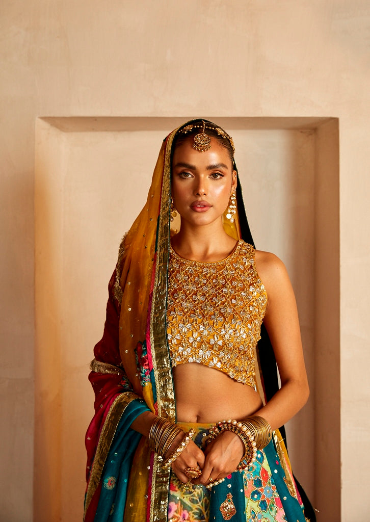 Bridal Lehenga Choli and Dupatta Mehndi Dress