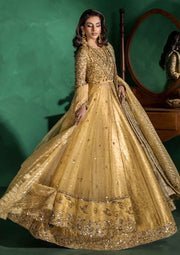 Bridal Mehndi Dress in Yellow Pishwas Style