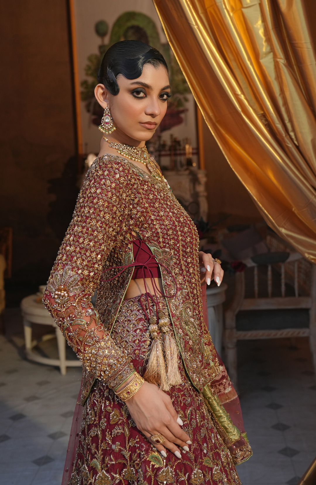 Bridal Shirt and Red Lehenga in Mermaid Style