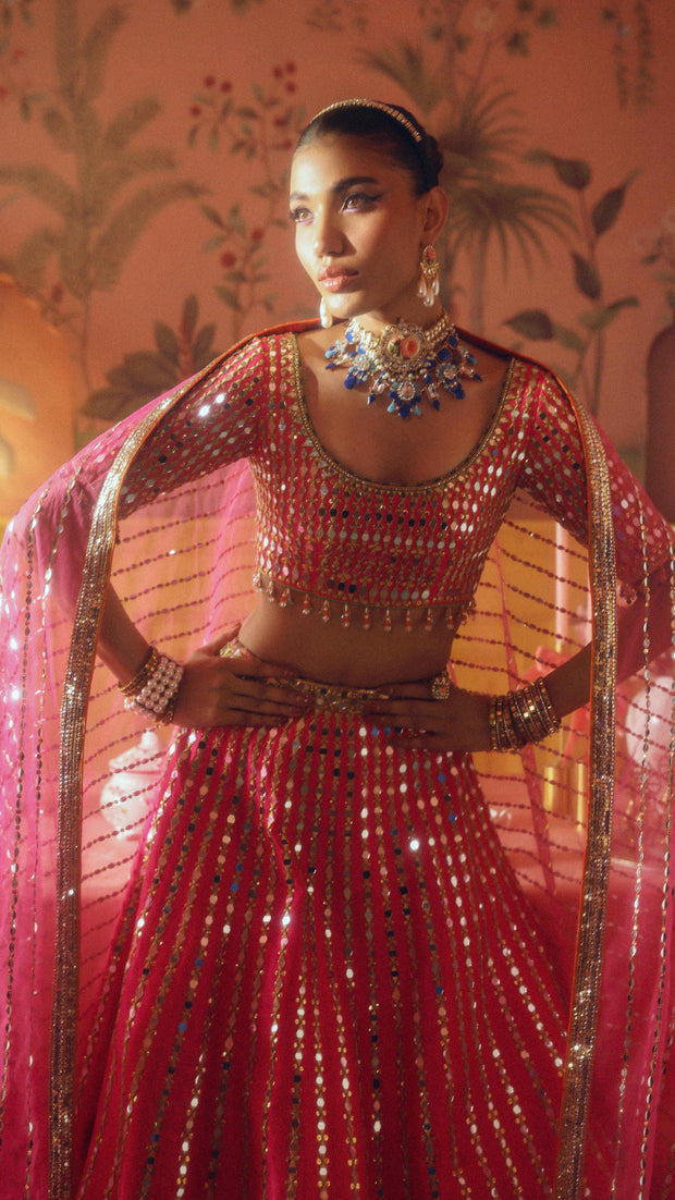 Bridal Wedding Dress in Pink Choli and Lehenga Style