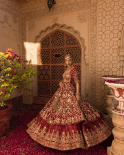 Bridal Wedding Dress in Red Lehenga Style