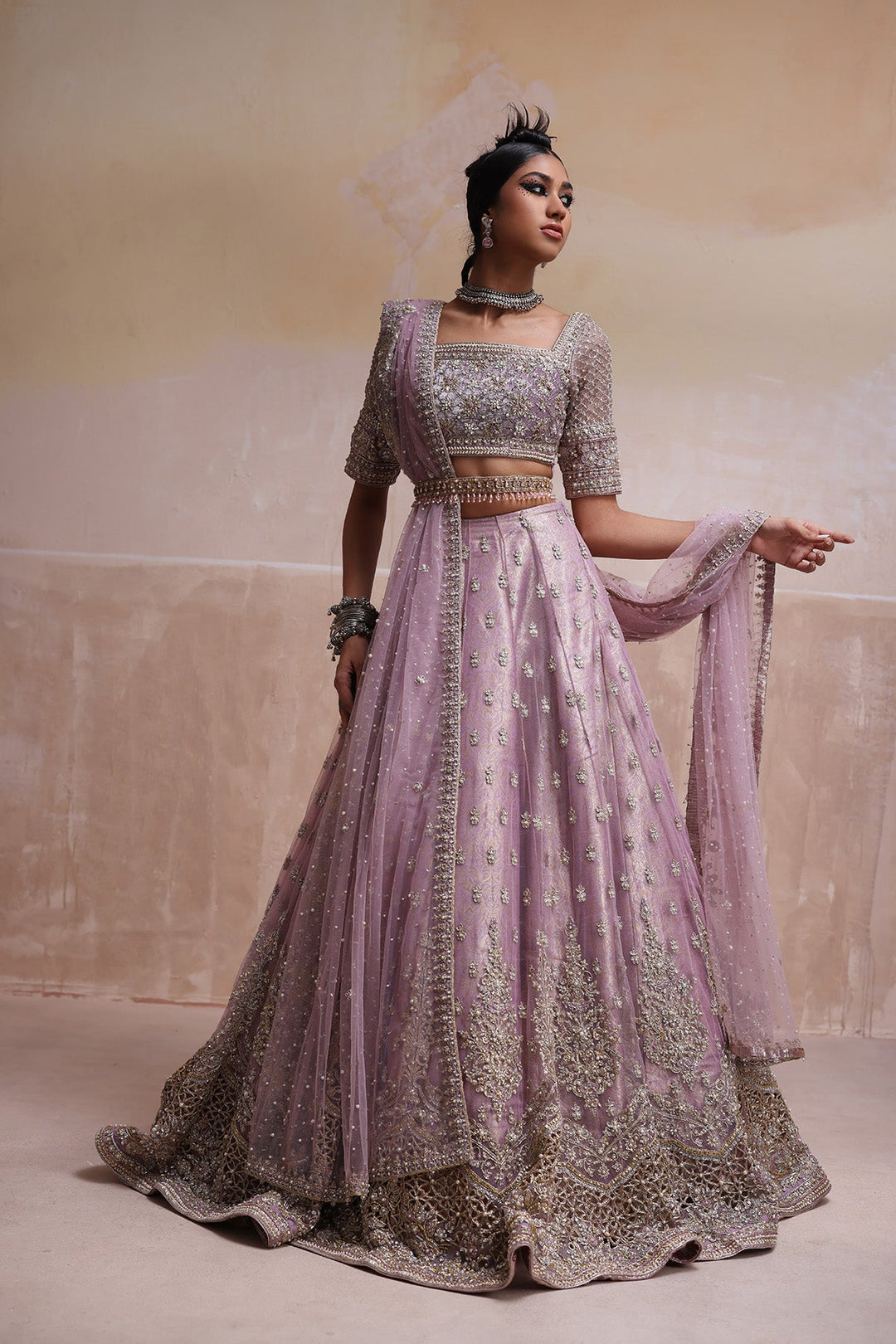 Bridal Wedding Lilac Lehenga Choli and Dupatta Dress