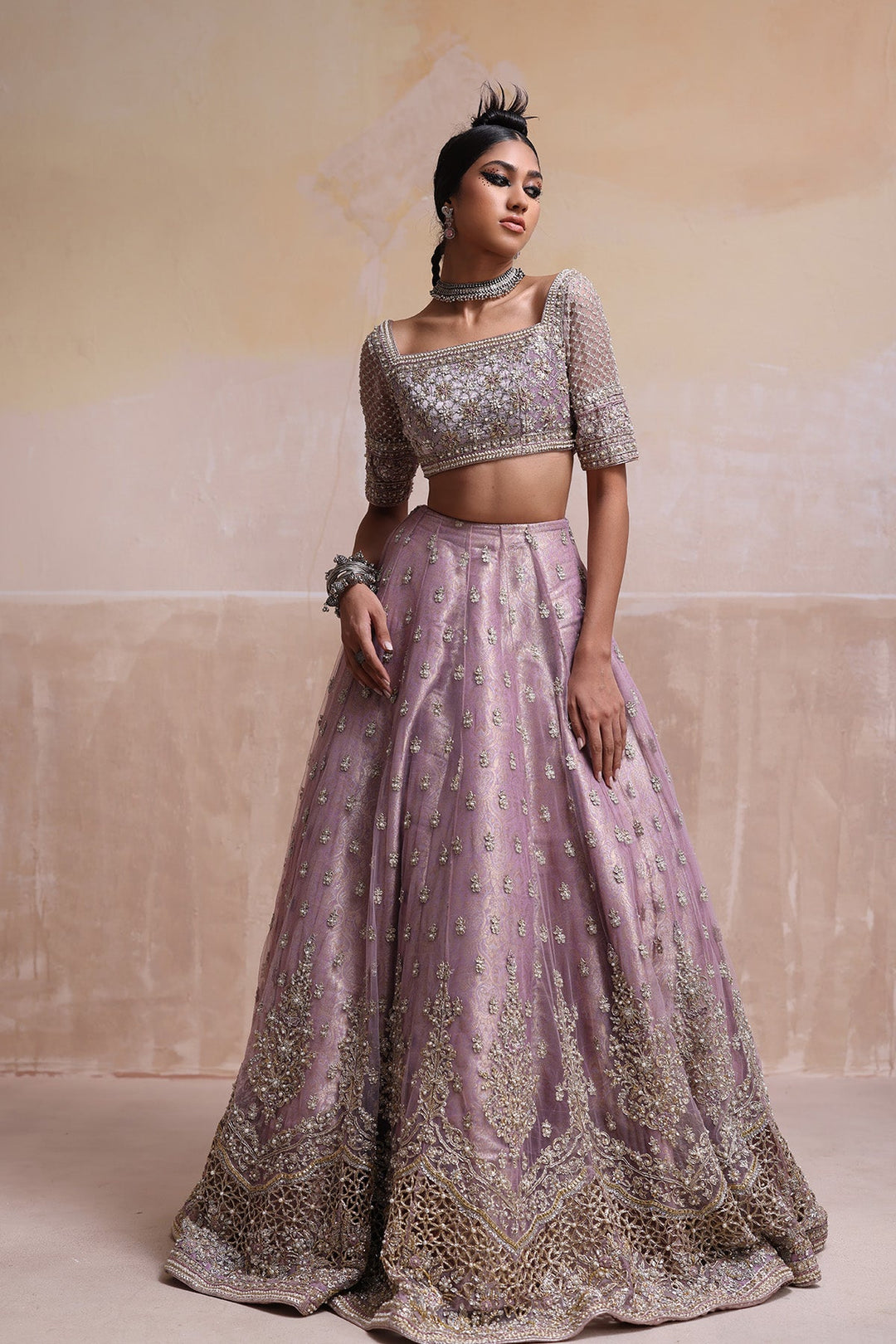 Bridal Wedding Lilac Lehenga Choli and Dupatta Dress