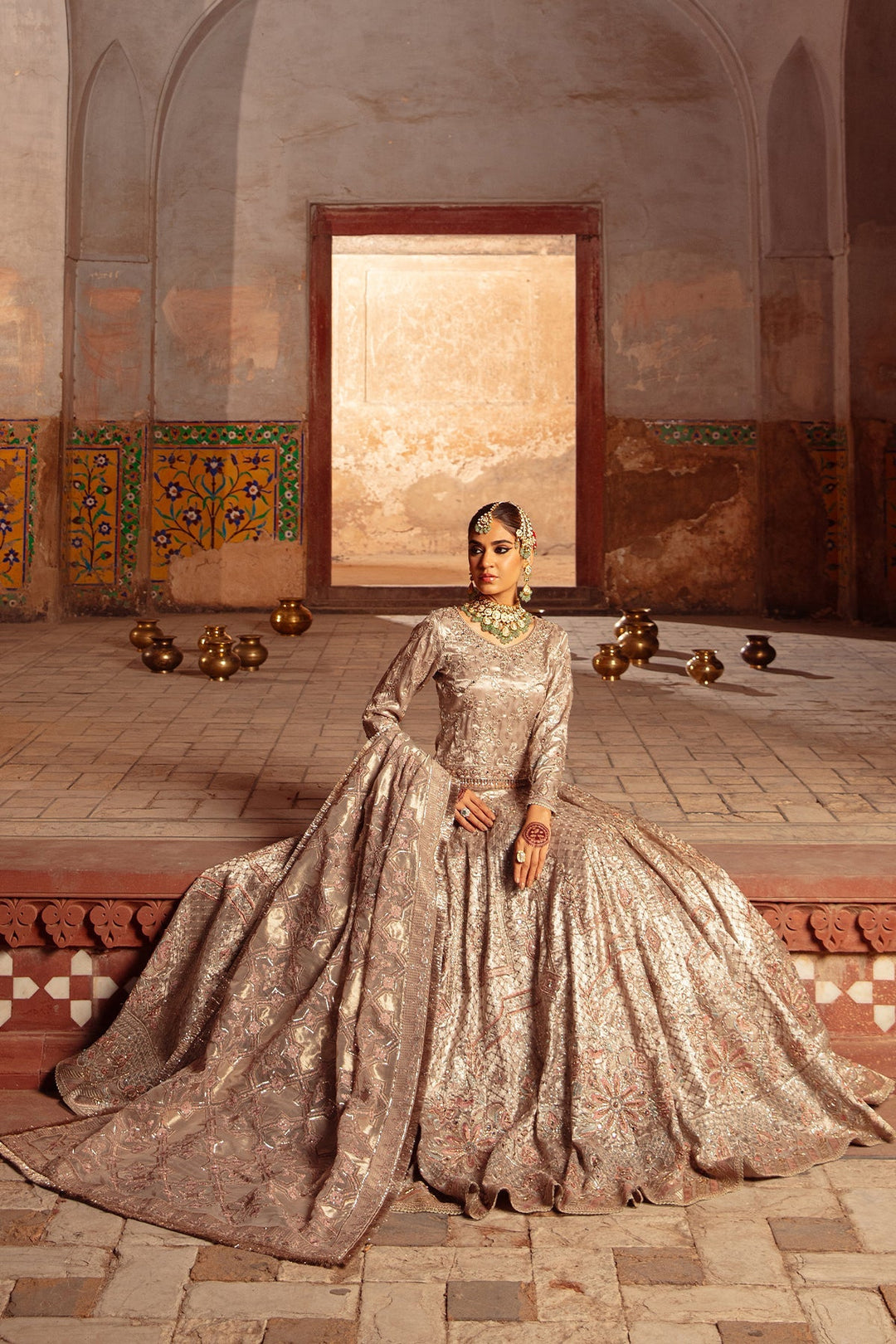 Elegant Copper Peach Pakistani Bridal Lehenga Choli