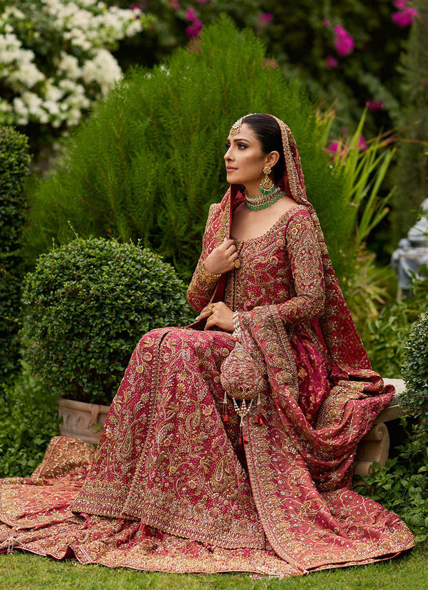 Bridal Dress Embellished in Red Lehenga style