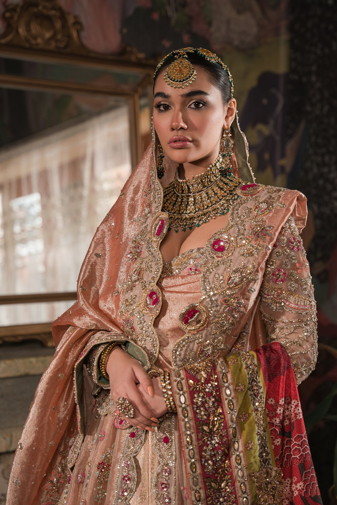 Bridal Dress Peach Peshwas and Lehenga Style