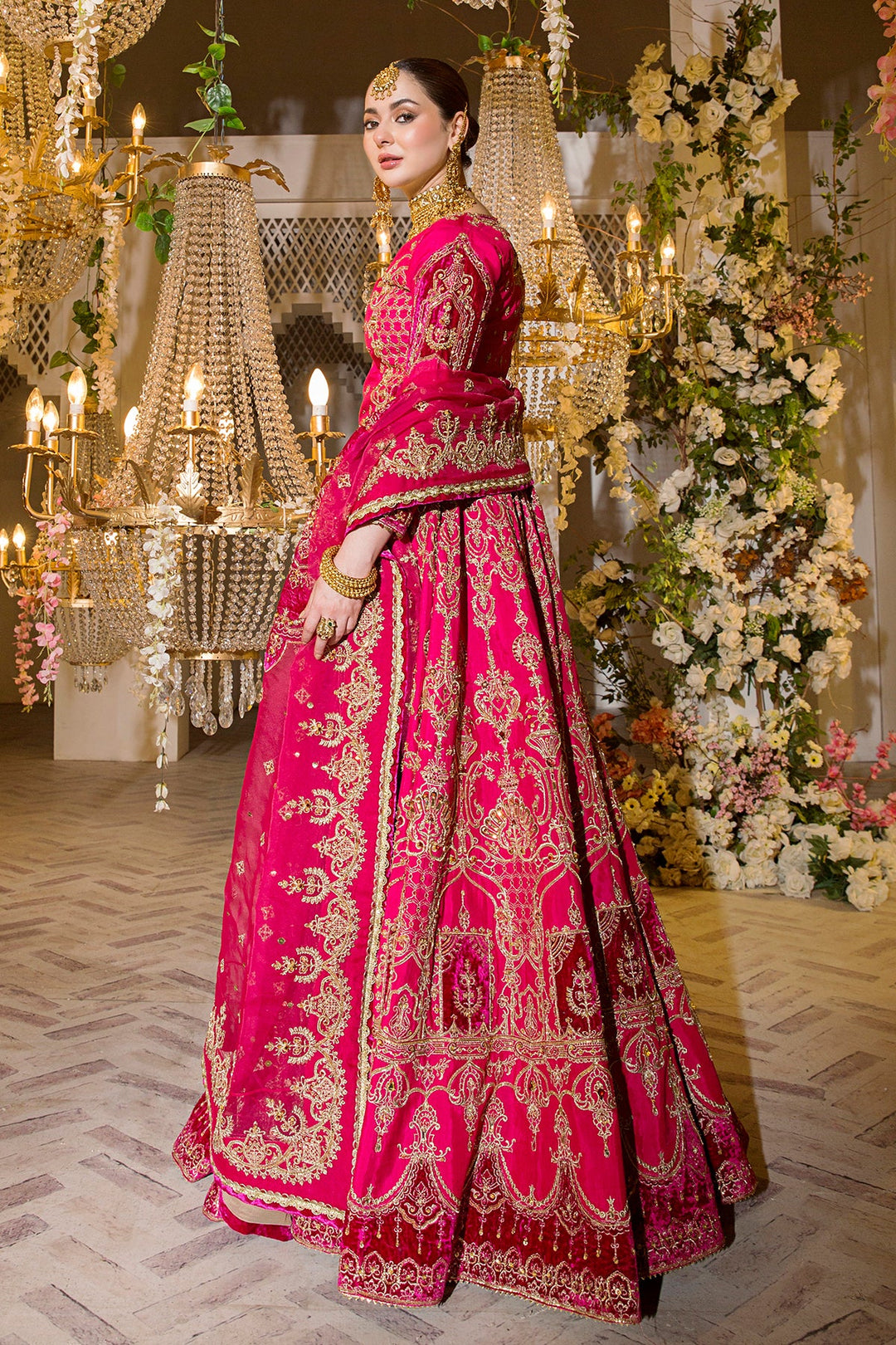 Bridal Dress Shocking Pink Lehenga With Choli Dupatta