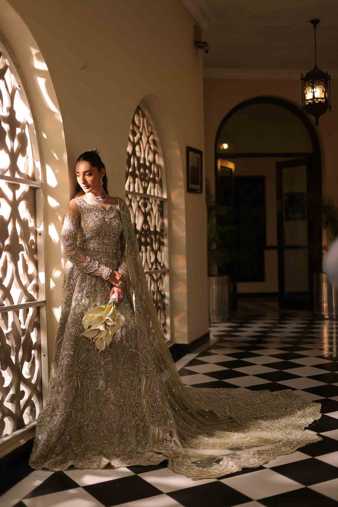 Elegant Sage Green Bridal Lehenga for Pakistani Brides