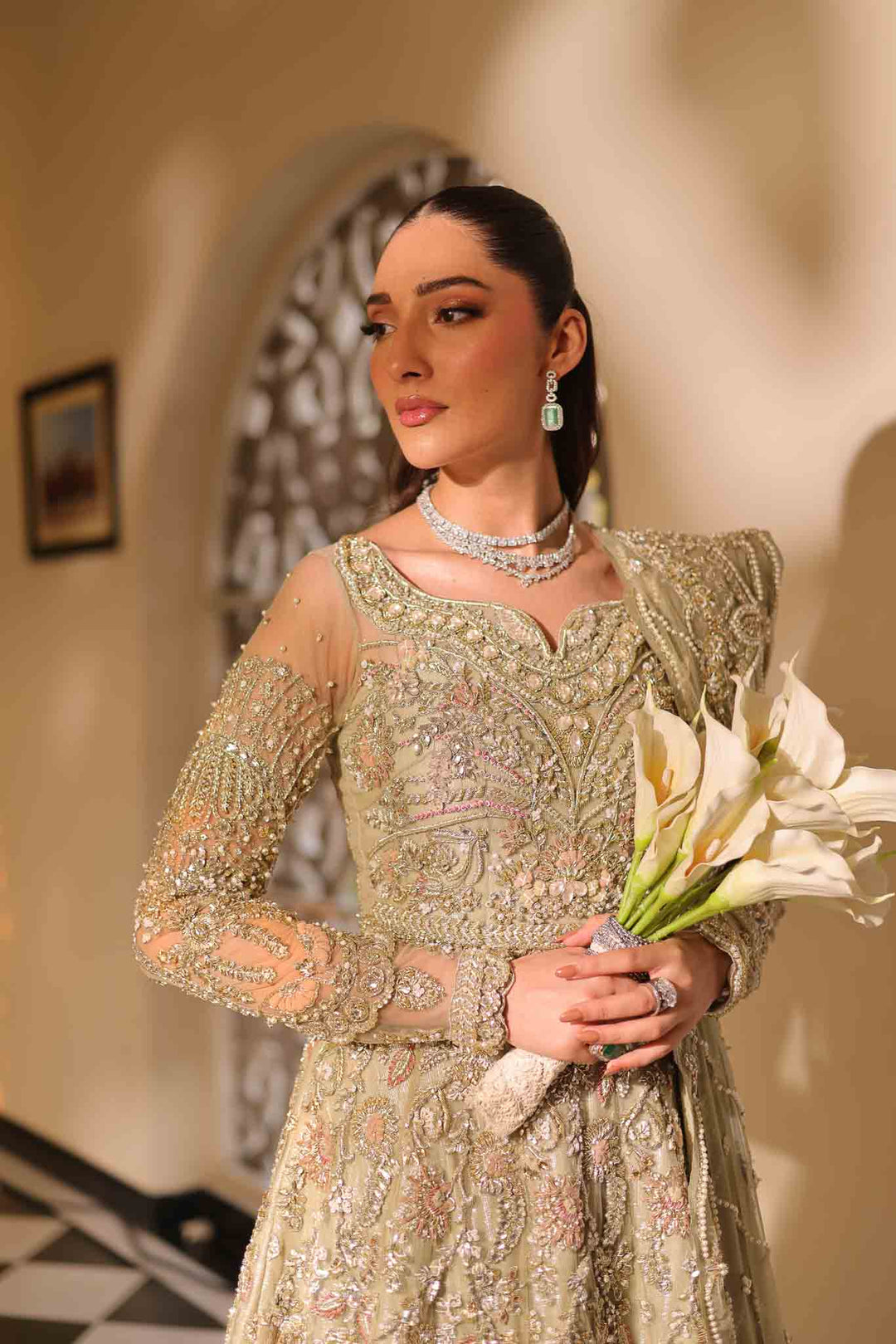 Elegant Sage Green Bridal Lehenga for Pakistani Brides