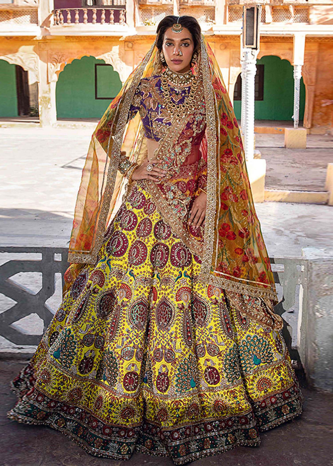 Bridal Mehndi Dress in Lehenga Choli and Dupatta Style
