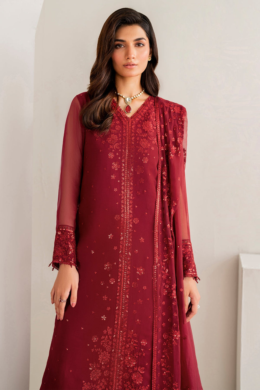Bright Red Embroidered Pakistani Salwar Kameez Party Salwar Suit