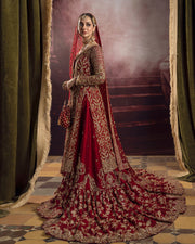 Bright Red Pakistani Bridal Lehenga in Farshi Gharara Style For Women