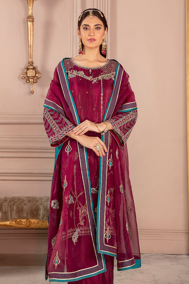 Burgundy Pink Embroidered Pakistani Salwar Kameez with Dupatta