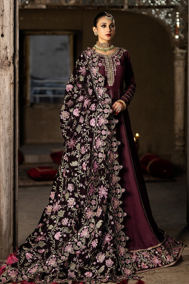Burgundy Shade Embroidered Pakistani Wedding Dress Pishwas Frock