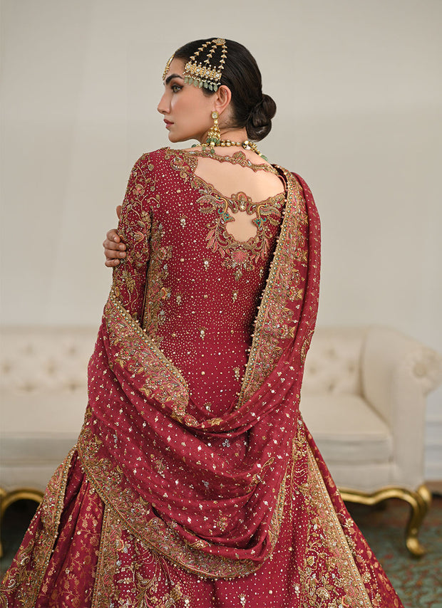 Burgundy Bridal Dress in Lehenga Kameez Style For Bridal Wear