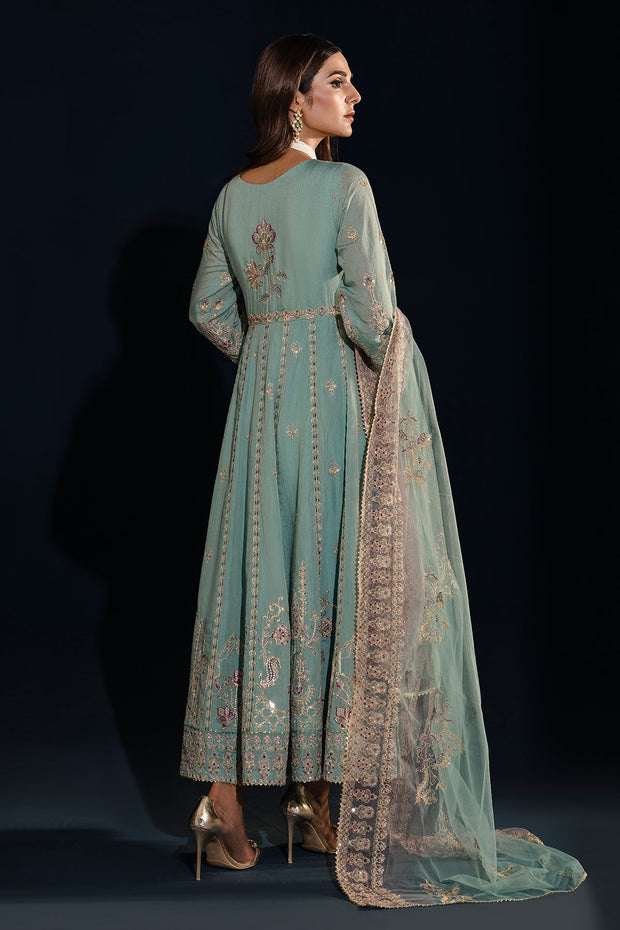 Buy Aqua Blue Heavily Embellished Kalidar Frock Pakistani Party Dress 2023