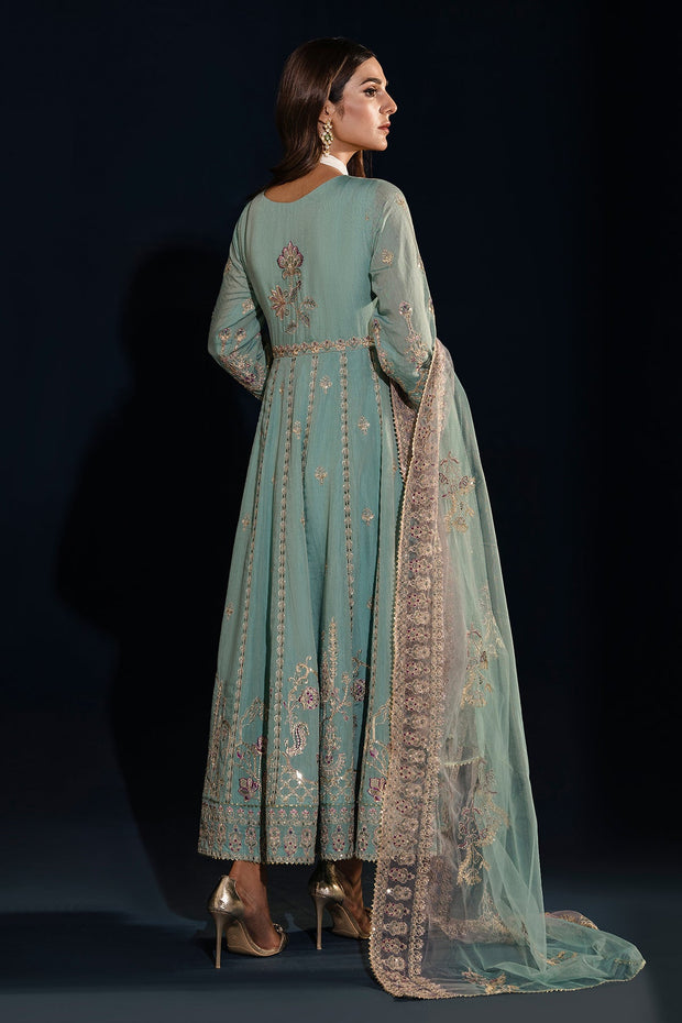 Buy Aqua Blue Heavily Embellished Kalidar Frock Pakistani Party Dress 2023