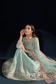 Buy Aqua Blue Heavily Embellished Kalidar Frock Pakistani Party Dress