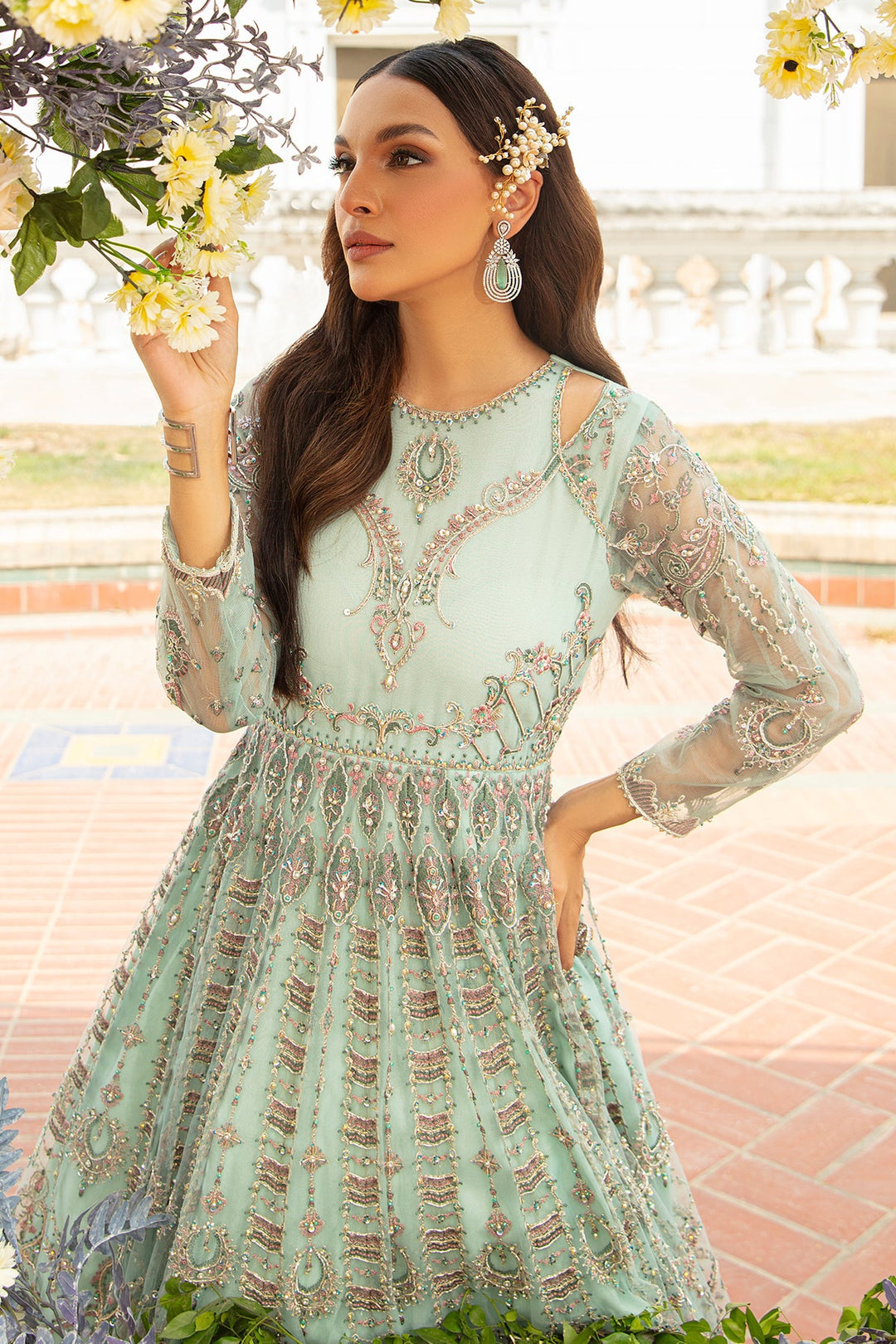 Buy Aqua Blue Heavily Embellished Pishwas Frock Pakistani Wedding Dress 2023