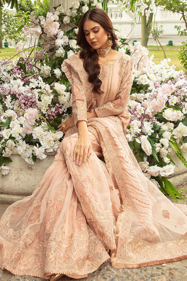Buy Beige Peach Heavily Embellished Kameez Sharara Pakistani Wedding Dress