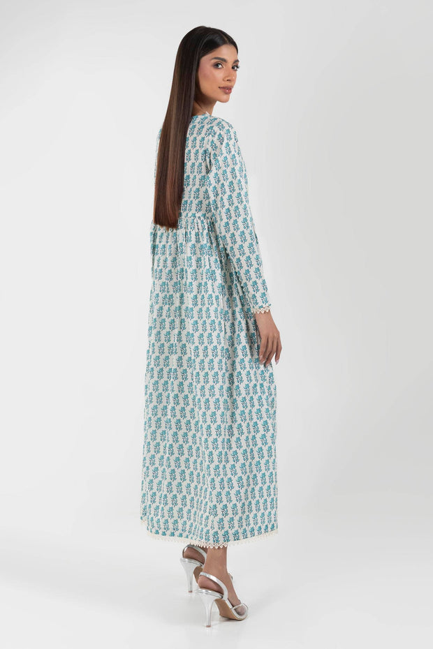 Buy Blue Floral Frock Designed Ready To Wear Pakistani Salwar Kameez
