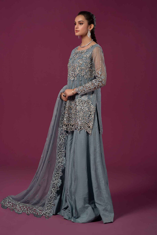 Buy Bluish Grey Embroidered Maria B Luxury Formal Pakistani Salwar Suit 2024