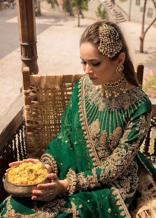  Buy Bottle Green Embellished Pakistani Wedding Dress Kameez Sharara 2023