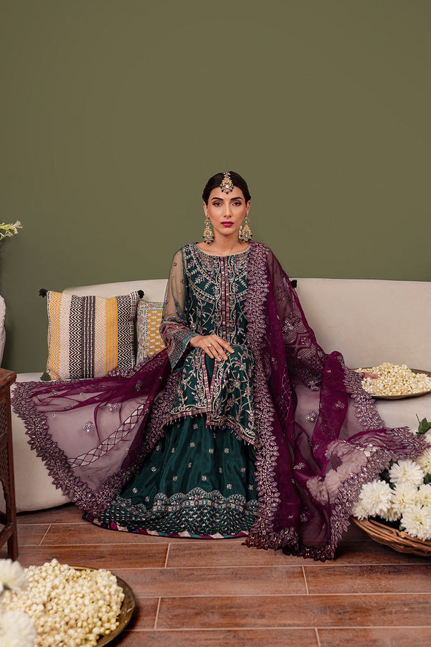 Buy Bottle Green Embroidered Gown Style Pakistani Wedding Dress Sharara 2023