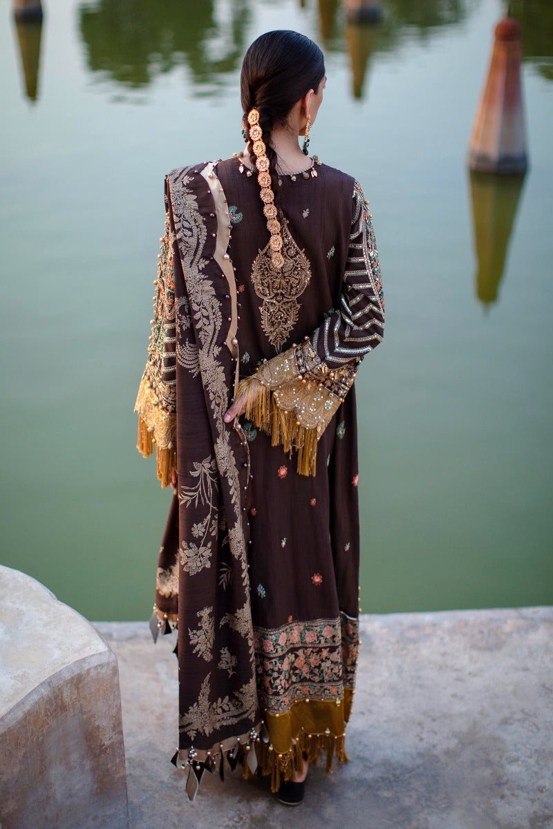 Buy Brown Heavily Embellished Pakistani Long Kameez Salwar Suit Dupatta