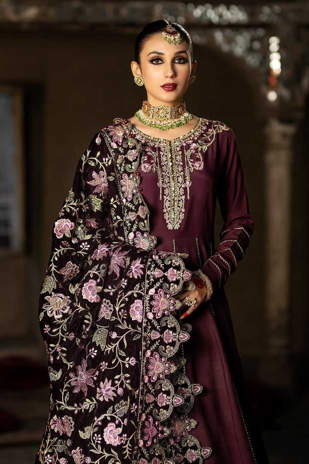 Buy Burgundy Shade Embroidered Pakistani Wedding Dress Pishwas Frock