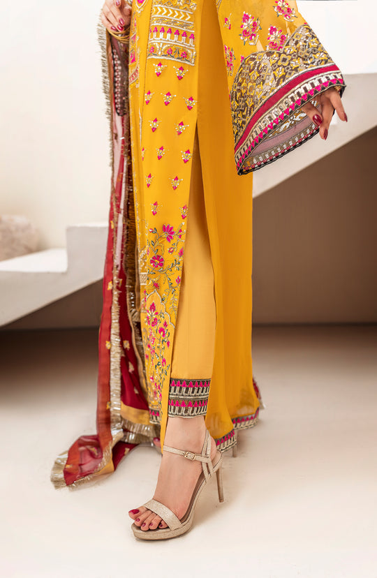 Buy Candi Yellow Heavily Embellished Pakistani Kameez Wedding Dress 2023