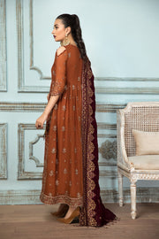 Buy Caramel Brown Embroidered Pakistani Long Frock Dupatta Party wear