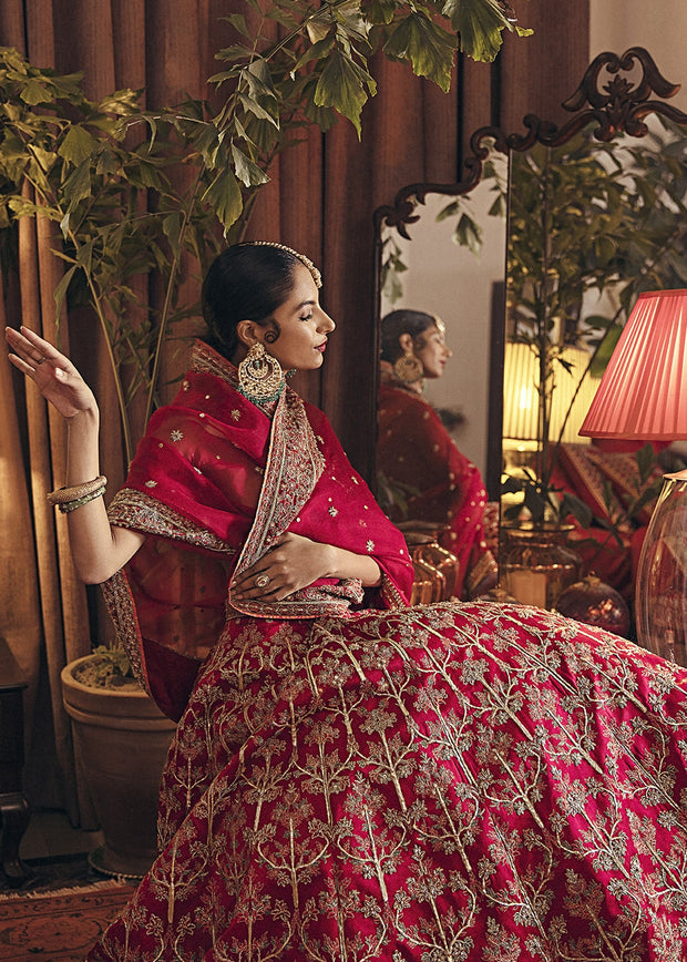 Buy Cherry Red Heavily Embellished Lehenga Choli Pakistani Bridal Dress 2023