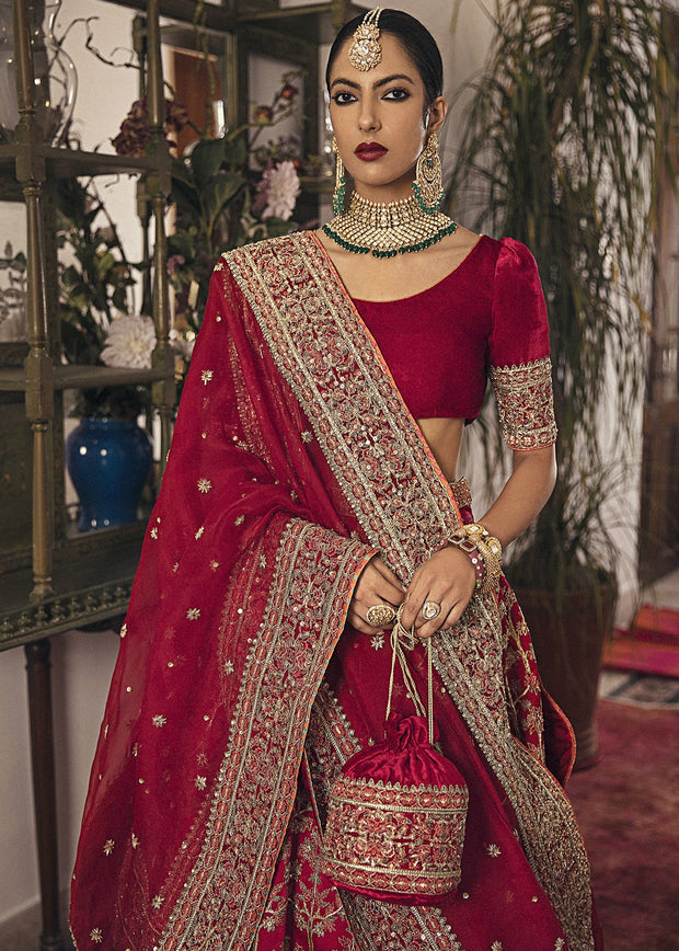 Buy Cherry Red Heavily Embellished Lehenga Choli Pakistani Bridal Dress